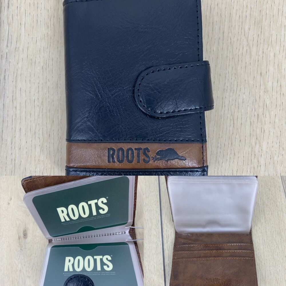 Roots Leather Vintage Card Holder Bi Fold 2 Tone Unisex​​